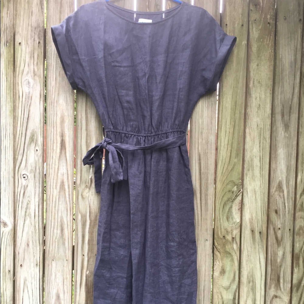 OffOn linen charcoal blue dress with pockets